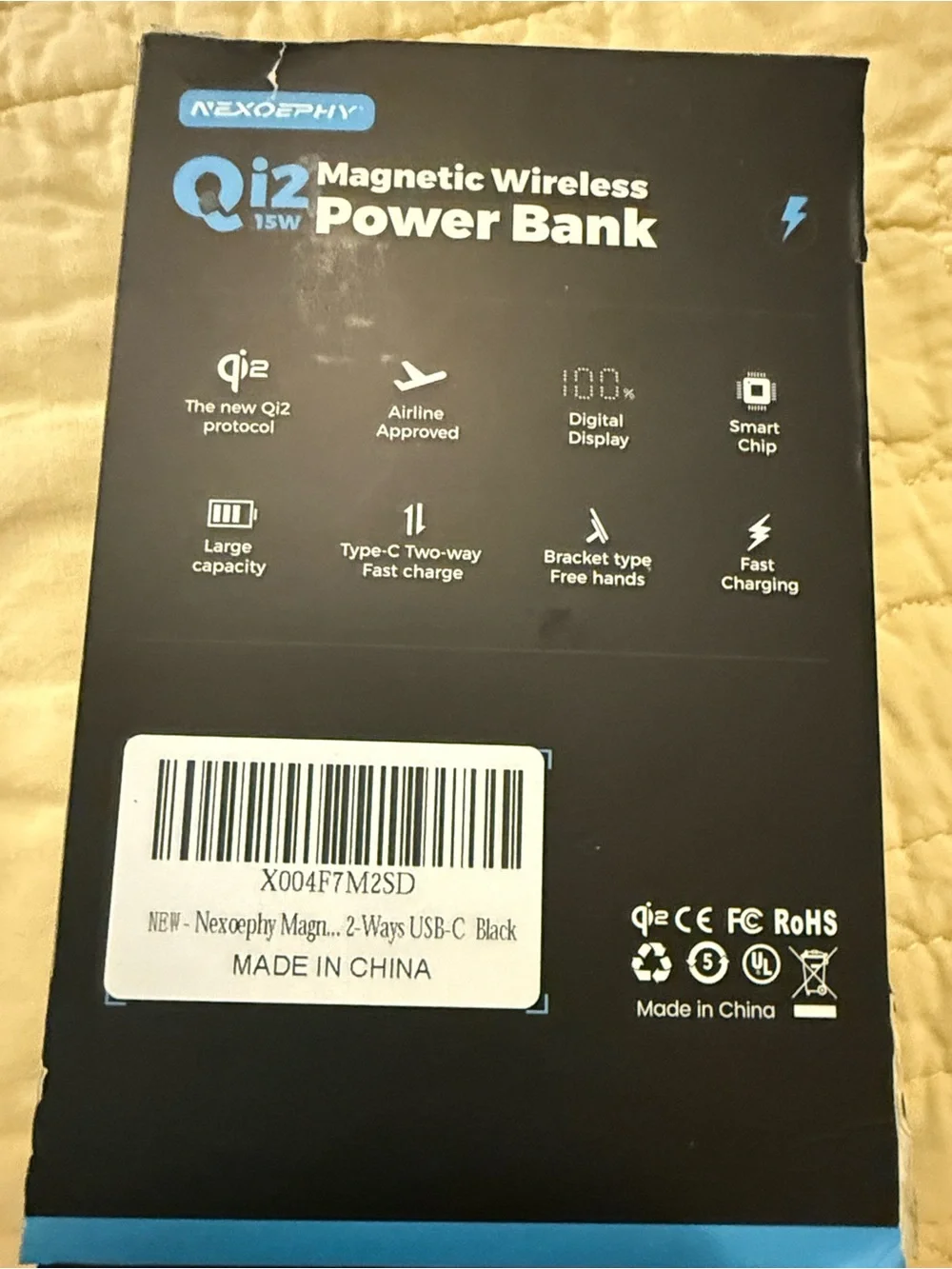 Qi2 15W Magnetic Wireless Power Bank -black